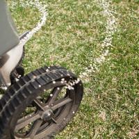 A lawn being fertilized in summer